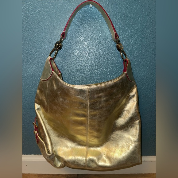 Dooney & Bourke Metallic Gold Leather Hobo Bag – Large
